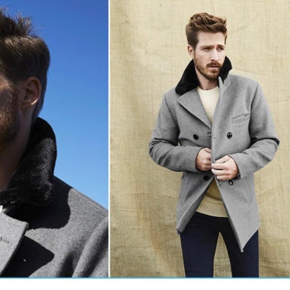 STUNNING LUXURIOUS MENS LE 31 SIMONS WOOL FUR COLLAR PEACOAT SIZE LARGE